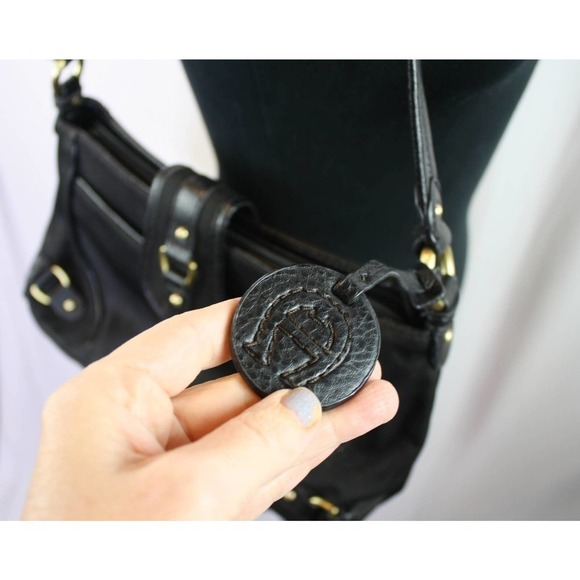 Etienne Aigner Shoulder Bag Purse Black Cotton Nylon Faux Leather Trim - Picture 2 of 4